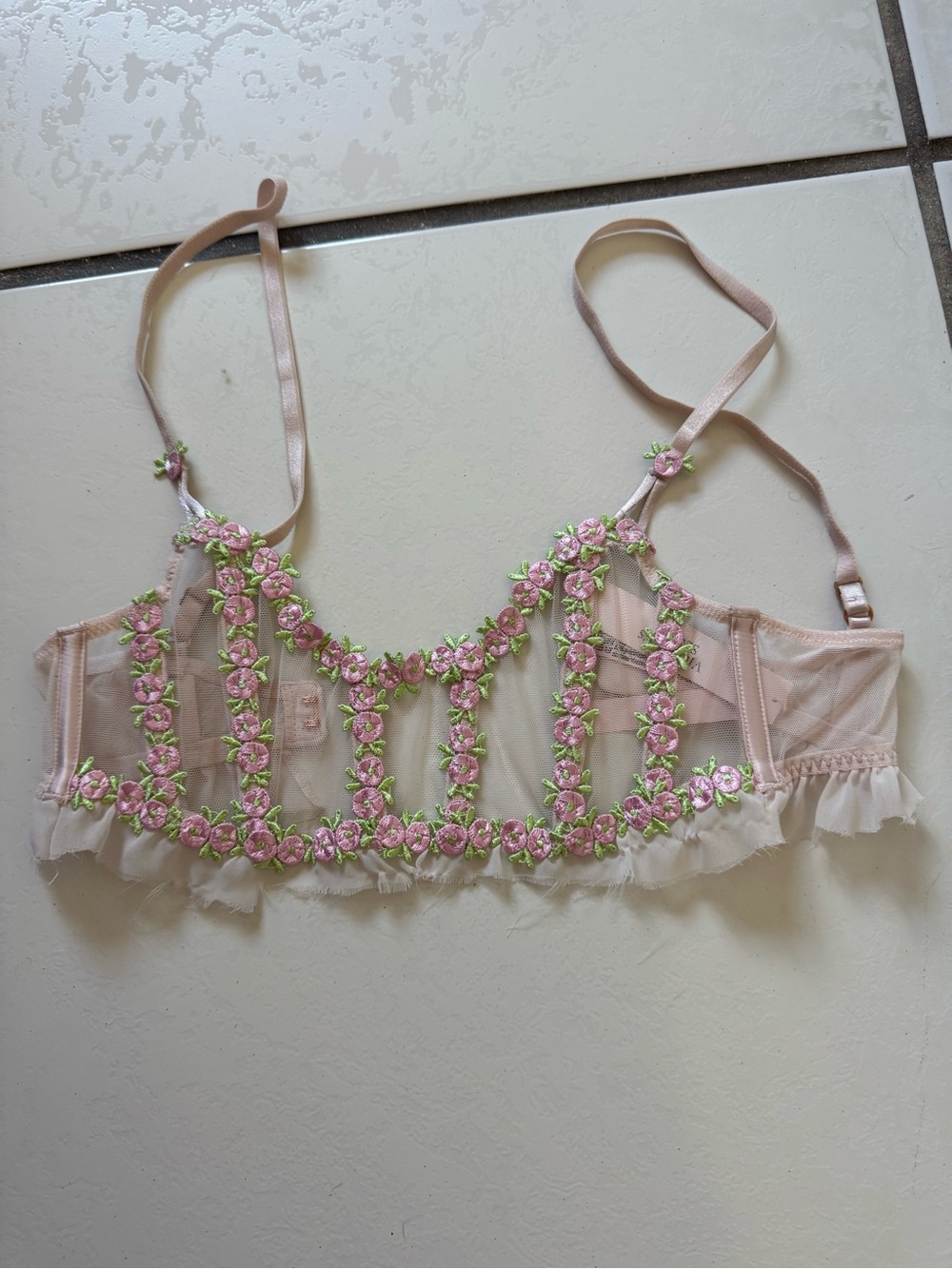 Victoria's Secret Pink Floral Appliqué Sheer Bralette